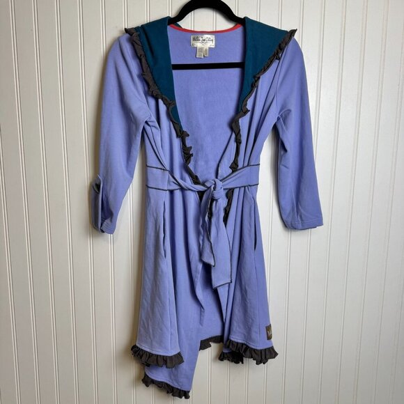 Matilda Jane Jacket Size Medium Lilac, Teal, Ruffled, Hooded, Tie Front C23 - Picture 4 of 10